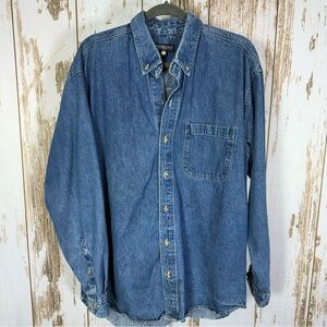 Fourcast, Casual Blue Denim Button Down Shirt. Size Large. Excellent condition!